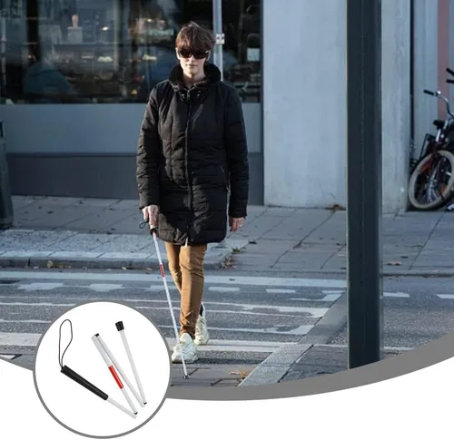 Vista 6 de Bastón plegable de aleación de aluminio para caminar de 4 secciones para personas con discapacidad visual ciegas y ancianas, senderismo