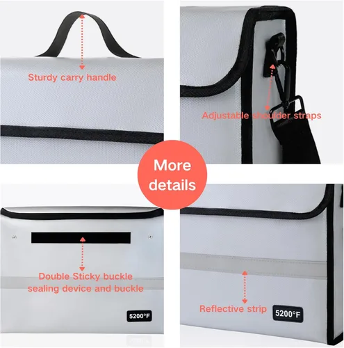 Vista 4 de Organizador de documentos ignífugo, caja de documentos impermeable e ignífuga para el hogar, la oficina y los viajes (blanco-01)