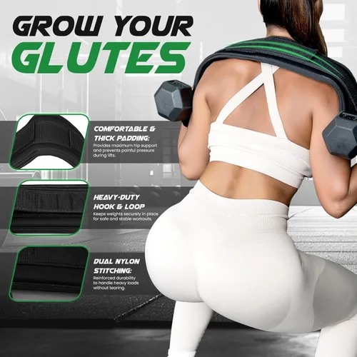 Vista 6 de Heavy Duty Hip Thrust Belt for Dumbells, Kettlebells, and Plates - Glute Workout at Home, Gym, and Travel - Dip and Pullup Belt (Chain Included)