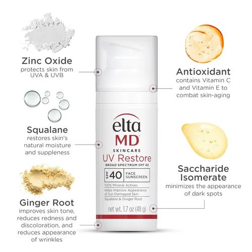 Vista 7 de EltaMD UV Restore,Face Sunscreen, SPF 40, Mineral Sunscreen for Sun Damaged Skin Repair, Anti-Aging Zinc Oxide Sunscreen Formula