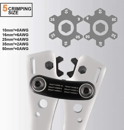 Vista 4 de Sanuke Herramienta de Crimpado de Terminal de Cable de Batería para AWG 8 6 4 2 1/0, Alicates de Crimpado de Terminal de Alambre de Cobre