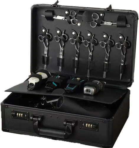 Estuche de peluquero portátil para cortapelos y suministros, doble capa grande, herramientas de viaje, caja organizadora, kit de peluquería Negro