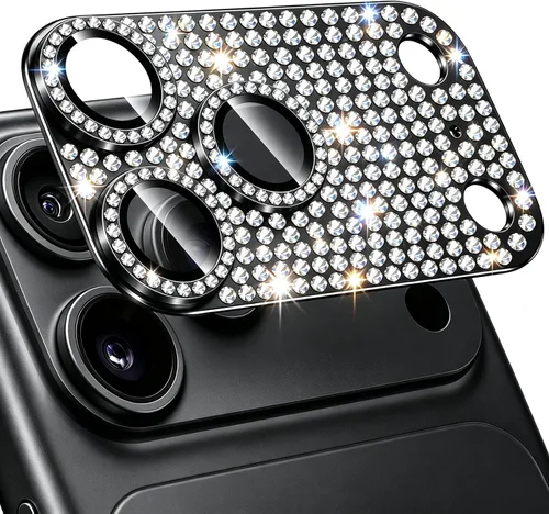 Vista 50 de Protector de lente de cámara para iPhone 13 & iPhone 13 Mini, brillante con diamantes de imitación 3D con purpurina, cubierta de cámara de vidrio