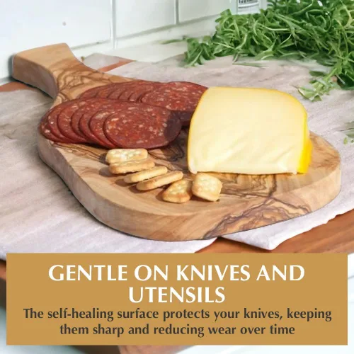 Vista 5 de Kamsah Tabla de embutidos de madera de olivo – Tabla grande para quesos hecha a mano (17.5 x 8 pulgadas) – Bandeja de charcutería de madera rústica