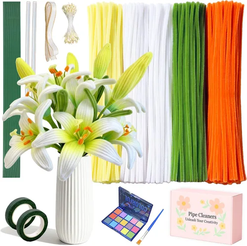 Vista 10 de brenzo Pipe Cleaners Craft Kit, 400-Piece Flower Making Set Rosa