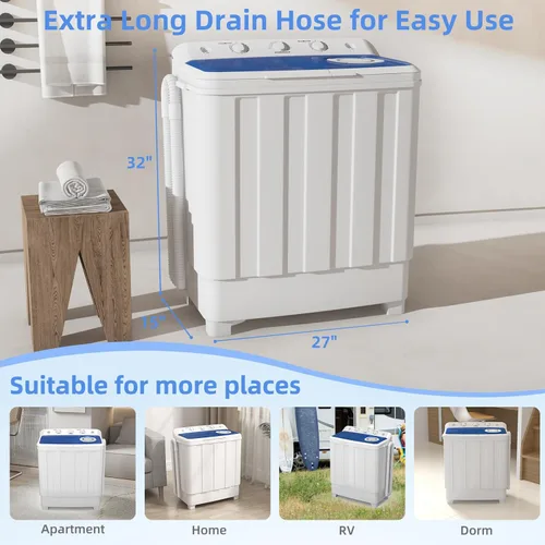 Vista 7 de VCJ - Minilavadora portátil, lavadora de doble tina compacta con lavadora y secadora combinada con capacidad de 28 libras, lavadora de 18 libras