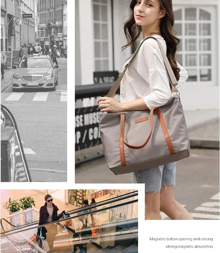 Vista 7 de Bolsa de mano impermeable ligera para mujer, maletín de nailon para computadora de trabajo, hombro para laptop de 15.6 pulgadas, XL