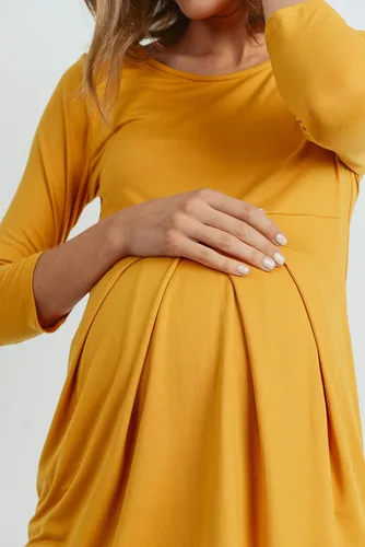 Vista 7 de LaClef - Blusa de maternidad para mujer, cuello redondo, manga 34, plisada al frente, estilo peplum