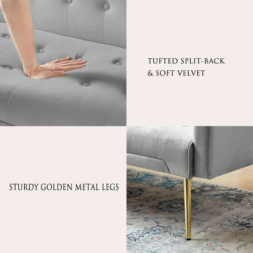 Vista 67 de Sofá cama moderno de terciopelo de 72 pulgadas, sofá cama plegable convertible con 3 respaldos ajustables, sofá biplaza reclinable copetudo