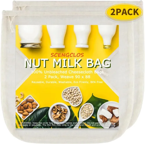 Vista 3 de Bolsas de leche de nueces, bolsas de estopilla naturales, 12 x 12 pulgadas, paquete de 2, bolsas de tela 100% algodón sin blanquear