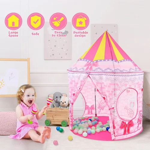 Vista 3 de Tienda de campaña de 3 piezas de princesa de cuento de hadas para niños, túnel de gateo en cubos, pozo de pelotas para niños pequeños, castillo