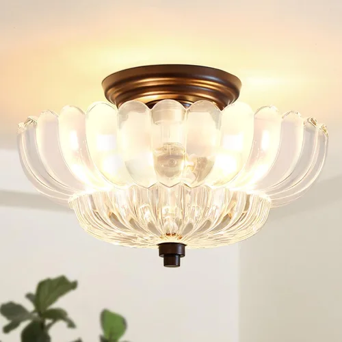 Vista 12 de Luces de Techo Semiempotradas Lámpara de Techo de Cristal Marrón Candelabros Base Negra Iluminación Moderna Accesorio de Luz Adecuado para Sala