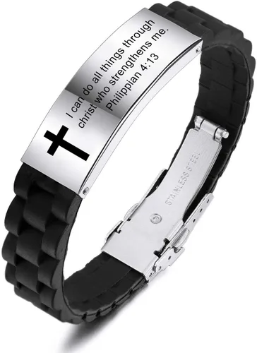 Vista 21 de MeMeDIY - Pulseras con cita inspiradora y cruz, accesorios de fe cristiana con versículo de la Biblia, pulsera de identificación de silicona