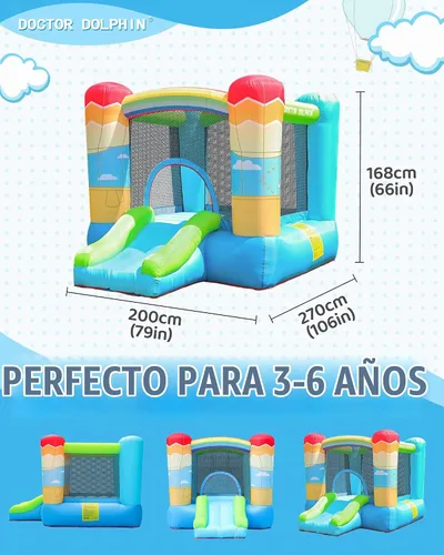 Vista 3 de Doctor Dolphin Casa Inflable Castillo Hinchable con Soplador para Niños Pequeños Exterior o Interior Casa Saltarina Rosa Casa de Saltos Castillo