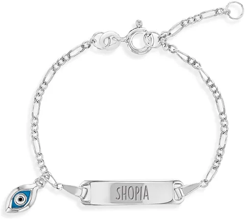 Pulsera de plata de ley 925 ajustable unisex con protección contra el mal de ojo grabable para niños Pulsera de identificación con placa de nombre