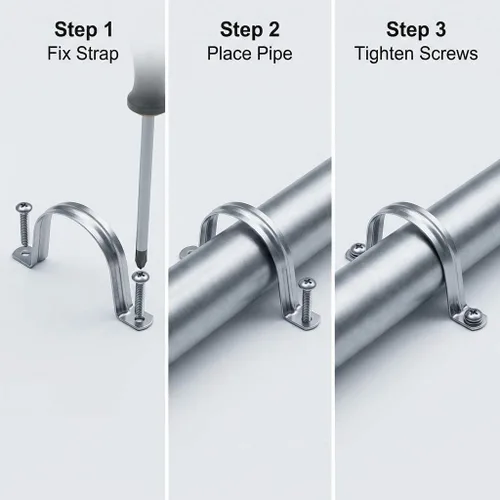 Vista 5 de QWORK Abrazadera de correa de tubo rígido de 4 pulgadas, paquete de 10 clips de tubo de soporte Strap-U, correa de acero inoxidable resistente