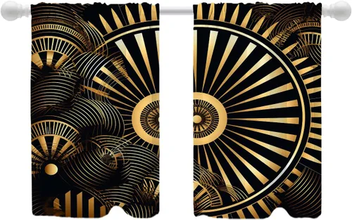 Vista 90 de Shrahala Floral Abstract Design Tier Curtains for Kitchen Windows, Minimalist Flower Illustration Window Curtain Panels Multilayer Polyester