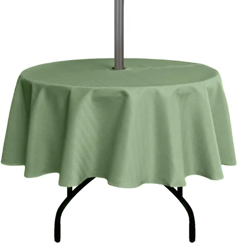 Vista 34 de Stripe Outdoor Tablecloth Water Resistant Polyester Fabric Table Cover with Zipper Umbrella Hole for Garden Patio Tabletop 60Inch Round,Black