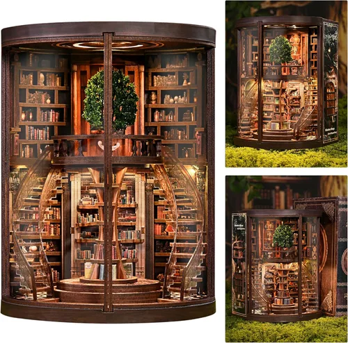 Vista 14 de ISSEVE Kit de rincón de libros – Kit de casa en miniatura para manualidades, rincones de libros para adultos, casa de muñecas, biblioteca
