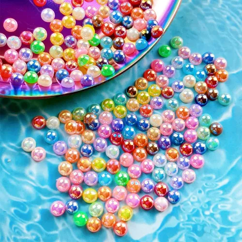 Vista 4 de 1500 piezas de cuentas de media perla beige AB de 4 mm de parte trasera plana para manualidades DIY, cuentas de perlas redondas de plástico