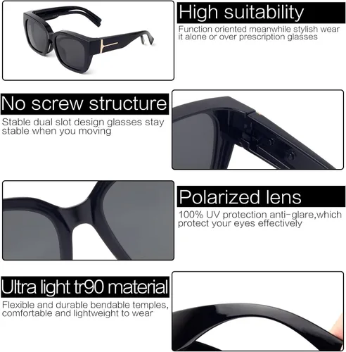 Vista 4 de Face Shadow Gafas de sol polarizadas para mujer, ajuste sobre lentes, gafas de sol cuadradas con protección UV, ligeras