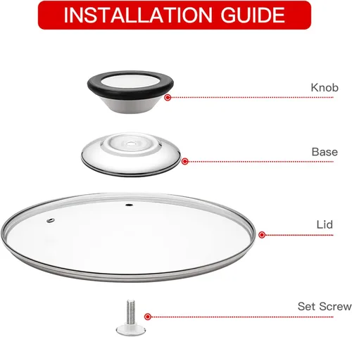 Vista 5 de Tapa de vidrio templado con asa resistente al calor, 8"/20cm, transparente