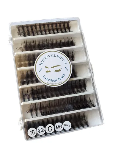 Vista 2 de 1000 Wispy Premade fans 0.05 0.07 Mixed Lengths 10-16mm 5D 7D Lashes Volume loose Fans C D Curl Handmade Fan eyelash extensions Kimeyelashes promade