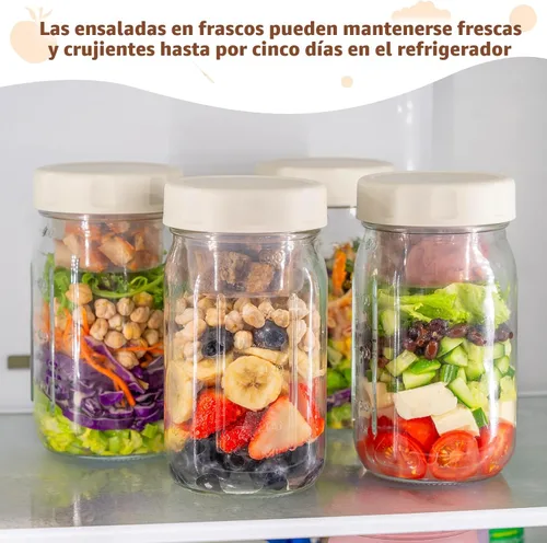 Vista 6 de SOLIGT Paquete de 4 tarros de ensalada de vidrio con tapas para preparación de comidas, recipiente hermético para almuerzo, dos pequeñas cajas