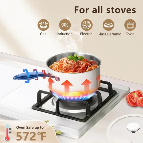 Vista 6 de Cacerola de acero inoxidable de tres capas de 1.5 cuartos de galón con tapa de vidrio, sartén de inducción compatible con todas las estufas, olla