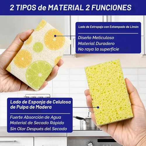 Vista 2 de CELOX Esponjas de doble cara impresas con limón, esponja antiarañazos para limpieza de cocina, 4.5 x 2.8 x 0.8 pulgadas (6)