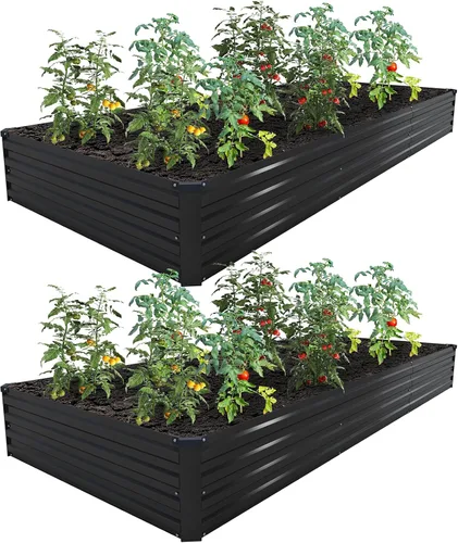 12×4×1FT(2PCS) Kit de Cama de Jardín Elevado Galvanizado, Cajas de Maceta de Metal, Grandes Macetas de Jardín al Aire Libre para Plantar Verduras