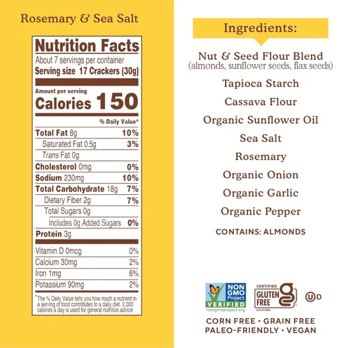 Vista 52 de Simple Mills - Galletas saladas de harina de almendras con pimienta negra en trozos, sin gluten, con semillas de lino, semillas de girasol y sin