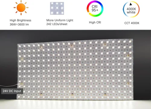 Vista 2 de Paquete de 4 hojas de retroiluminación LED de 24 V, 36 W, 4000 K, blanco, 19.3 x 9.6 pulgadas cada unidad, panel LED flexible regulable