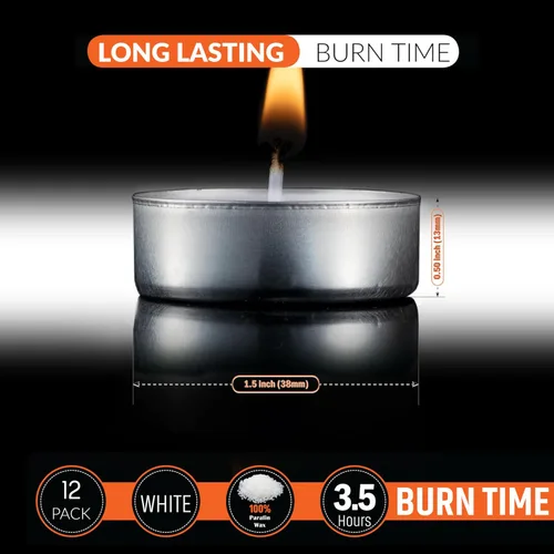 Vista 2 de Tribello Velas de Té Blancas - Velas de Té Sin Perfume - 3.5 Horas de Quemado - Perfectas para el Hogar, Viajes, Eventos y Emergencias - Paquete