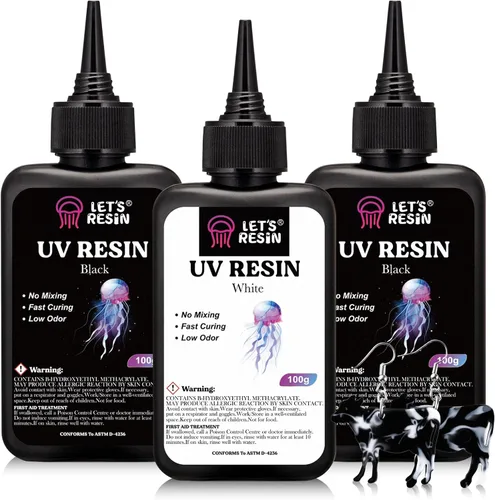 LET'S RESIN Resina UV coloreada, 10.58 onzas de resina UV blanca y negra de gran capacidad, resina de color UV oscura sin olor y de baja contracción