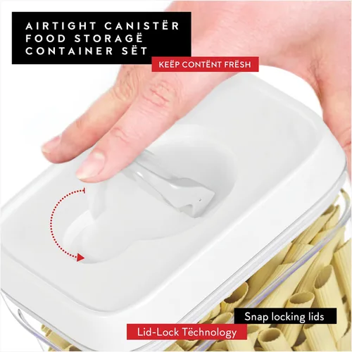 Vista 4 de DWËLLZA KITCHEN Recipientes herméticos para almacenamiento de alimentos para despensa con tapas blancas de 1 litro, paquete de 6 recipientes de 01