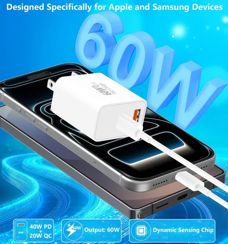 Vista 2 de [Apple MFi Certified] iPhone 17 Charger Fast Charging, Rombica 4Pack 60W USB-C Charger Dual Port PD&QC Type-C Dynamic Power Adapter + 6FT Type-C