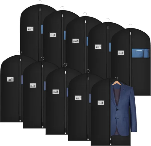Univivi Paquete de 10 bolsas de traje, bolsa de ropa para almacenamiento de hombres, bolsas de traje de 40 pulgadas para almacenamiento en armario