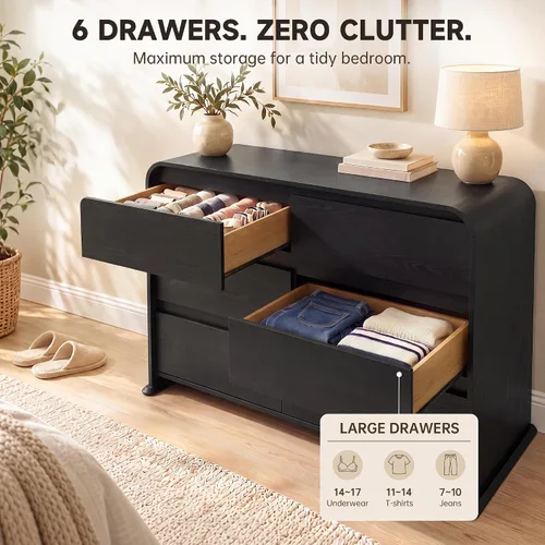 Vista 3 de JUMMICO Cómoda negra para dormitorio, cómoda de madera de 47.2 pulgadas con Negro
