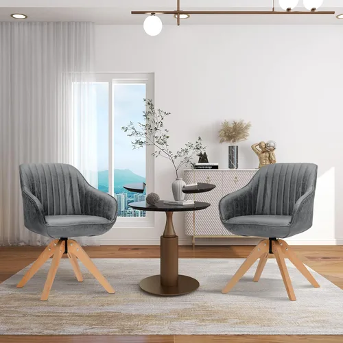 Vista 2 de Giantex Silla giratoria para escritorio, juego de 2 sillones sin ruedas, tela de Leathaire acolchada, cómoda silla de escritorio moderna de mediados