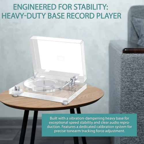 Vista 6 de Tocadiscos de vinilo vintage, tocadiscos Bluetooth 5.3 con preamplificador integrado, brazo de fibra de carbono, placa acrílica antivibración, doble