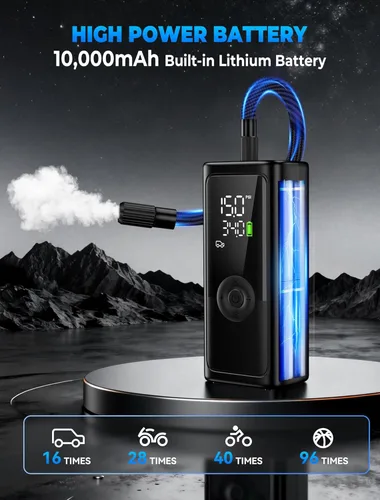 Vista 3 de Inflador de neumáticos, compresor de aire portátil, bomba de neumáticos inalámbrica de 150 PSI, apagado automático y 3 luces LED, bomba de aire