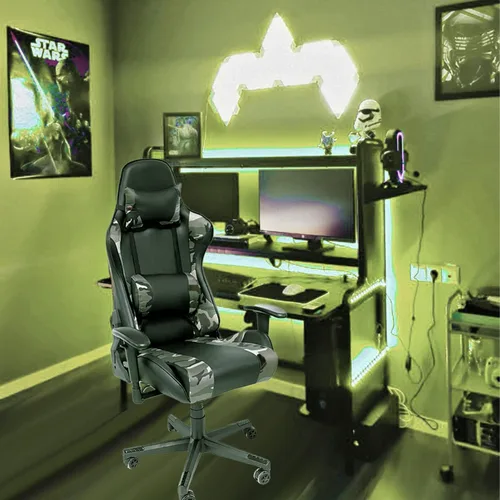 Vista 2 de AudioTek Silla Gamer Videojuegos Gaming Reclinable Cómoda Consolas Pc Juegos Camuflaje Excelente Calidad Premium Computadora Ergonómica
