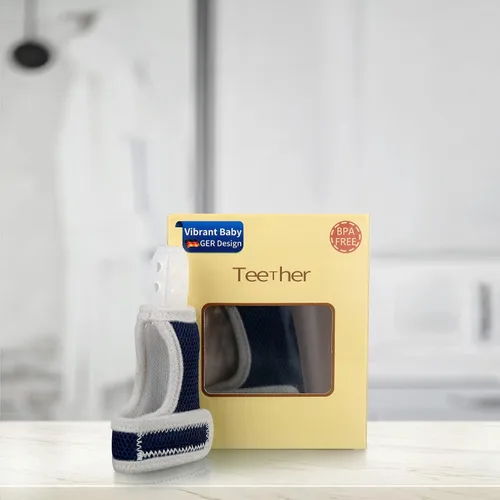 Vista 7 de Juego de 2 protectores de dedos de silicona para bebés pequeños con banda de muñeca transpirable para evitar que los niños chupen los dedos (azul)