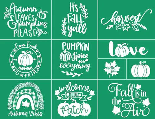 DGAGA Plantillas de serigrafía de Hello Fall reutilizables autoadhesivas, plantillas de malla de tiza, transferencias de serigrafía de otoño para