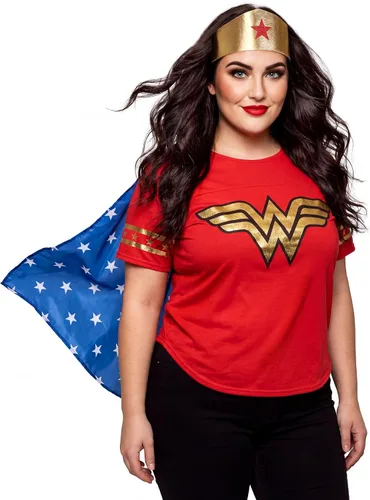 Vista 6 de Plus Size Women's Wonder Woman Costume, Red White & Blue Outfit with Cape & Crown Accessory Superhero Costume