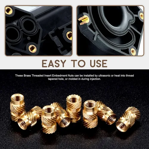 Vista 5 de Tuercas de latón M4x10x6mm Tuercas de incrustación Tuerca de latón Tuercas moleteadas Tuercas roscadas Juego de calor Tuercas de inserción