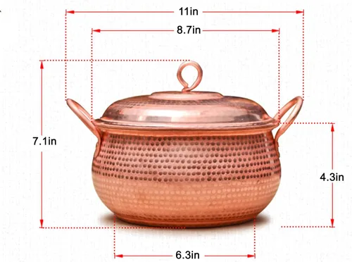 Vista 6 de Olla de sopa de cobre martillada, juego de utensilios de cocina hechos a mano con asas y tapas, sartén de cocina vintage de cobre