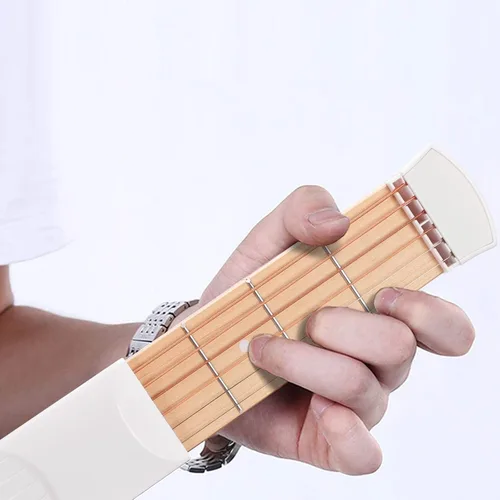 Vista 4 de Cuello de práctica de guitarra de bolsillo, entrenador de guitarra, 6 trastes, herramienta de práctica de acordes de guitarra portátil