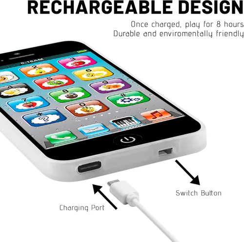 Vista 3 de Juguete de aprendizaje para jugar teléfono celular con 8 funciones y luces deslumbrantes, juguete interactivo para bebés, niños y niñas